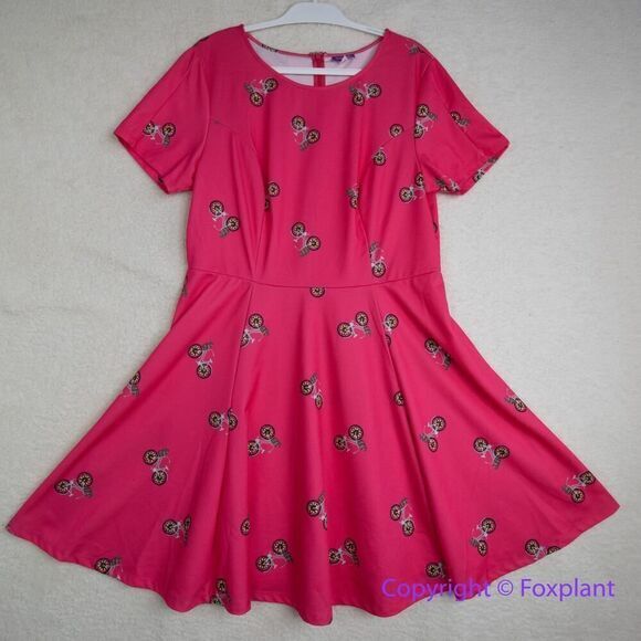 Unique Vintage X‎ GB Sunflower Bikes Pink Fit-And-Flare Dress, size 1X - Picture 1 of 16